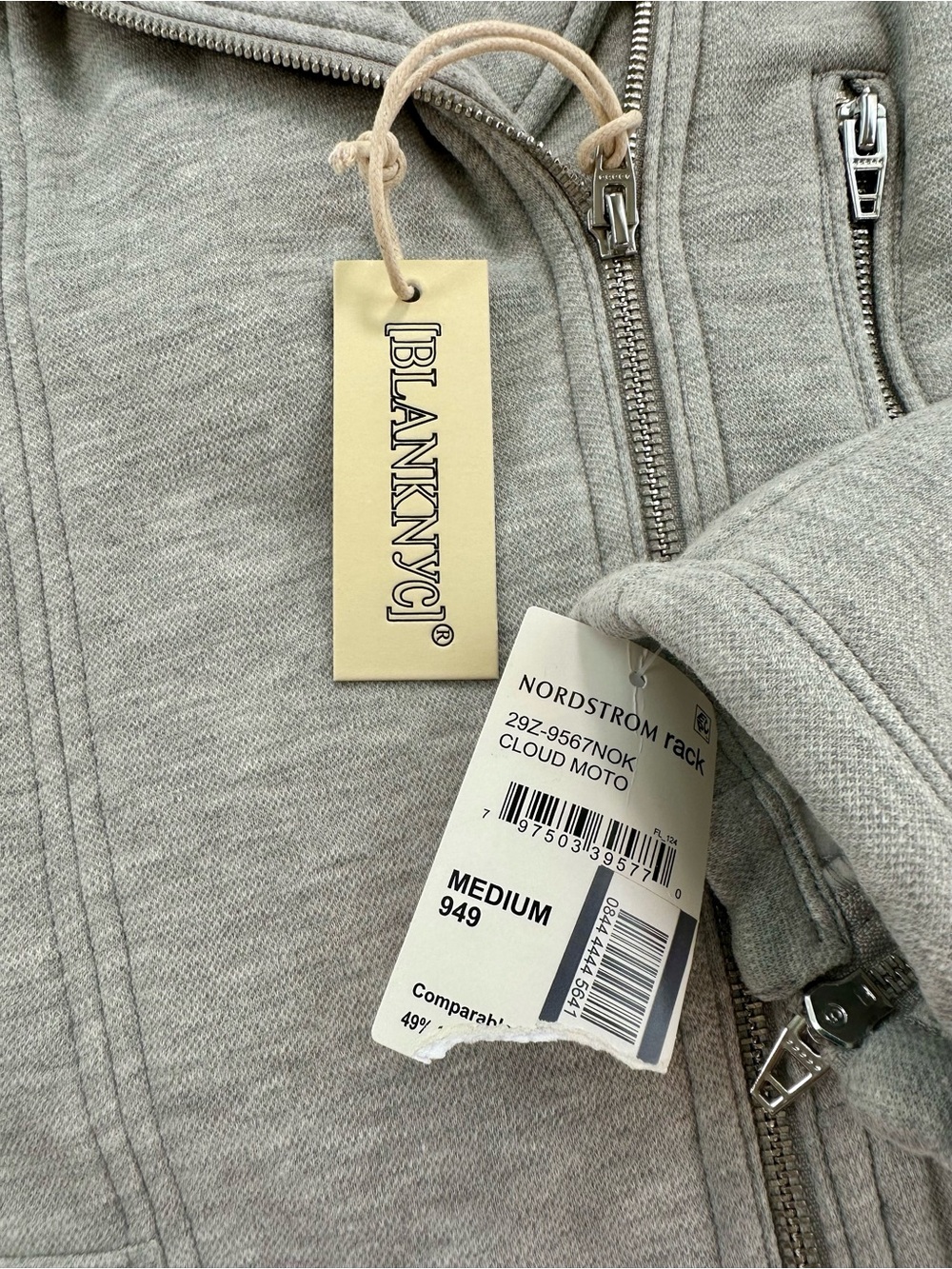 Blank NYC Moto Sweatshirt Jacket, Cloud Grey, Medium - Picture 12 of 14